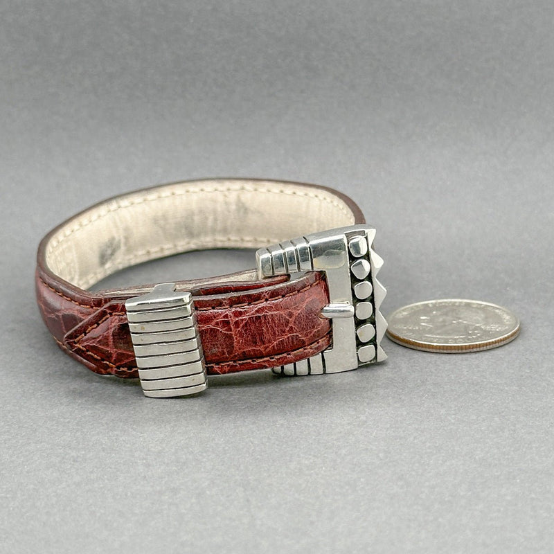 Estate Lisa Jenks SS Leather Buckle Bracelet - Walter Bauman Jewelers