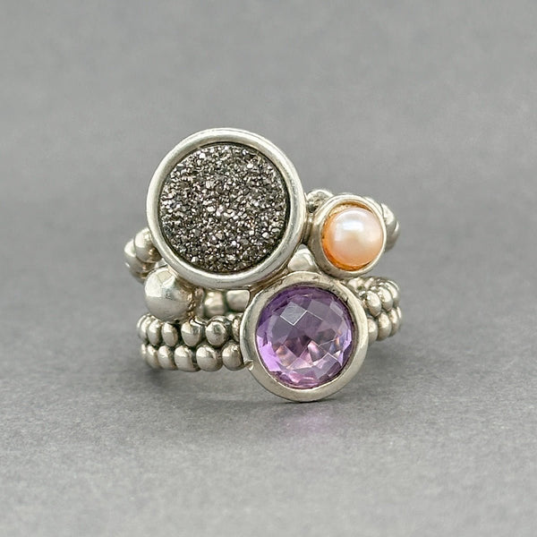 Estate Michael Dawkins SS Druzy, Amethyst & Pearl Ring - Walter Bauman Jewelers