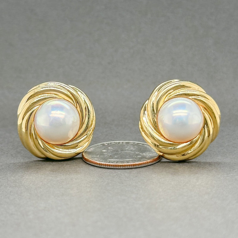 Estate Mikimoto 18K Y Gold Mabe Pearl Button Earrings - Walter Bauman Jewelers