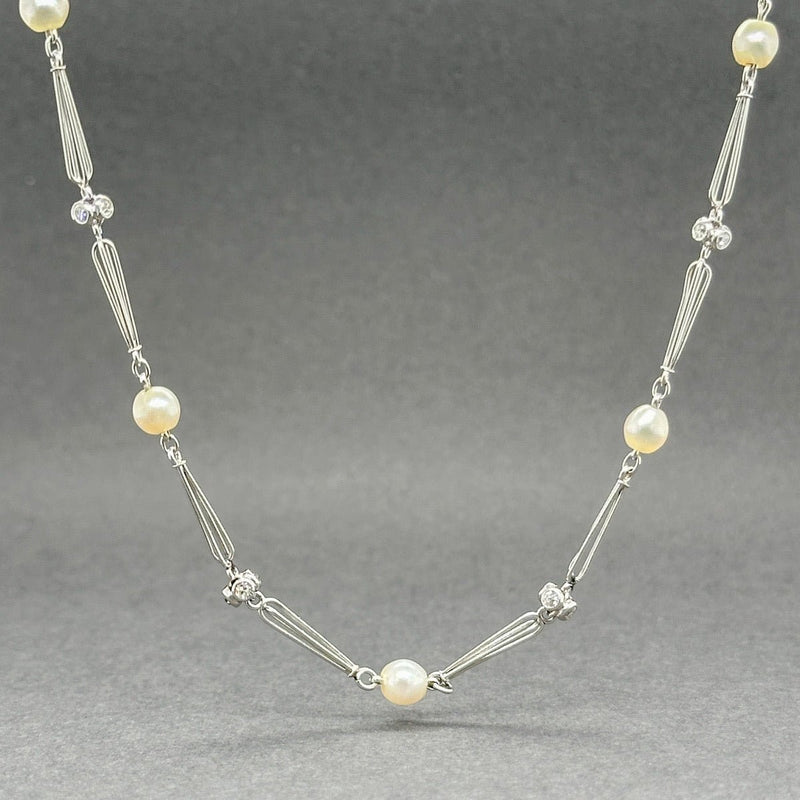 Estate Platinum 0.66ctw Diamond & Pearl Station Necklace - Walter Bauman Jewelers