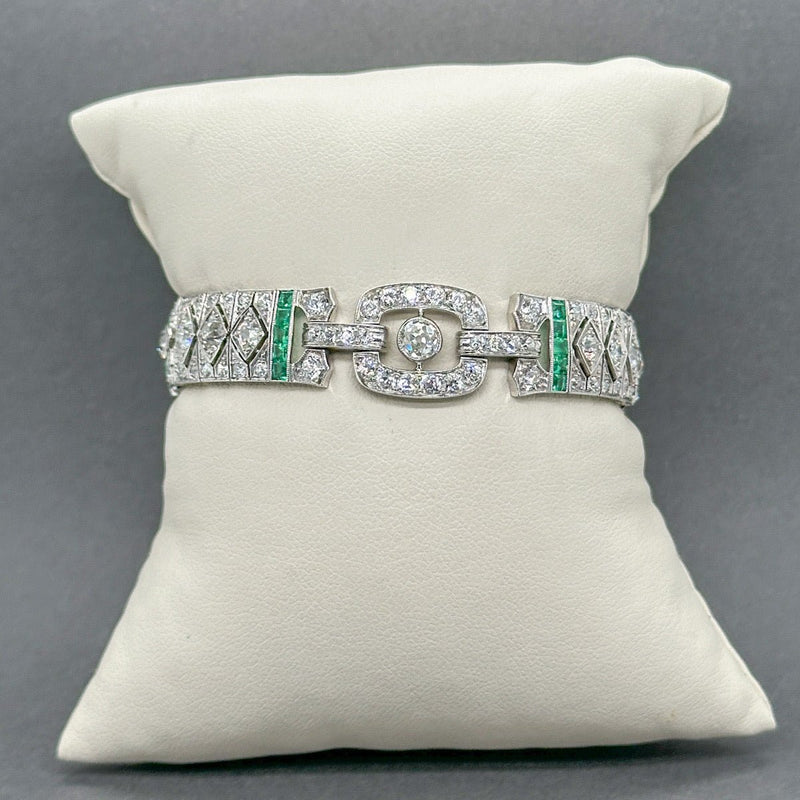 Estate Platinum Art Deco 8.96ctw G - J/VS1 - SI2 Diamond & 1.80ctw Emerald Bracelet - Walter Bauman Jewelers