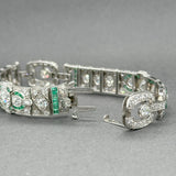 Estate Platinum Art Deco 8.96ctw G - J/VS1 - SI2 Diamond & 1.80ctw Emerald Bracelet - Walter Bauman Jewelers