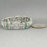 Estate Platinum Art Deco 8.96ctw G - J/VS1 - SI2 Diamond & 1.80ctw Emerald Bracelet - Walter Bauman Jewelers