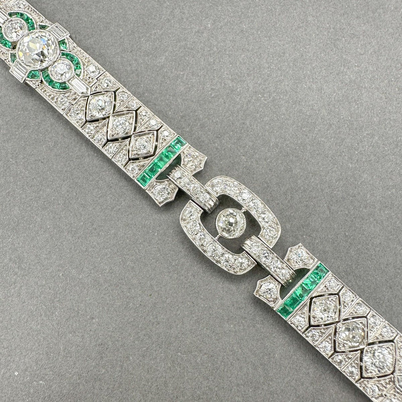 Estate Platinum Art Deco 8.96ctw G - J/VS1 - SI2 Diamond & 1.80ctw Emerald Bracelet - Walter Bauman Jewelers