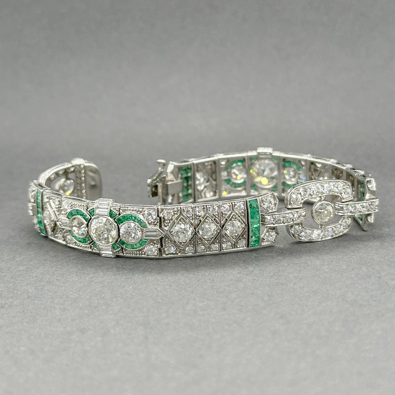 Estate Platinum Art Deco 8.96ctw G - J/VS1 - SI2 Diamond & 1.80ctw Emerald Bracelet - Walter Bauman Jewelers