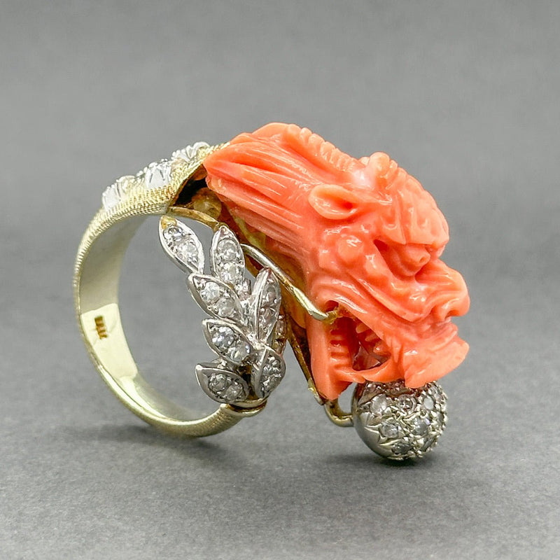 Estate Retro 13K TT Gold 35.90ct Coral Dragon & 0.75ctw H - I/SI1 - 2 Diamond Ring - Walter Bauman Jewelers