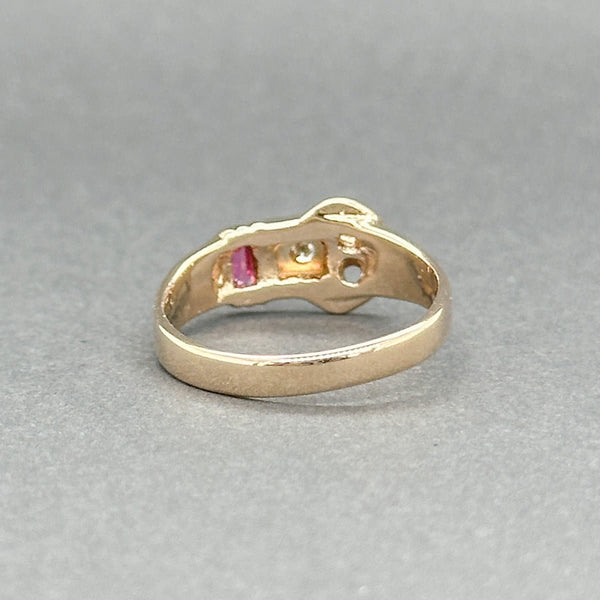 Estate Retro 14K R Gold 0.07ct Lab - Created Ruby & 0.02ct G - H/VS2 Diamond Ring - Walter Bauman Jewelers