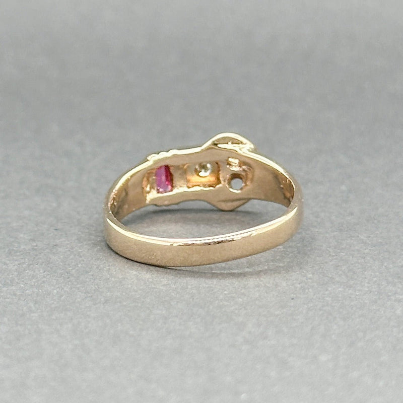 Estate Retro 14K R Gold 0.07ct Lab - Created Ruby & 0.02ct G - H/VS2 Diamond Ring - Walter Bauman Jewelers