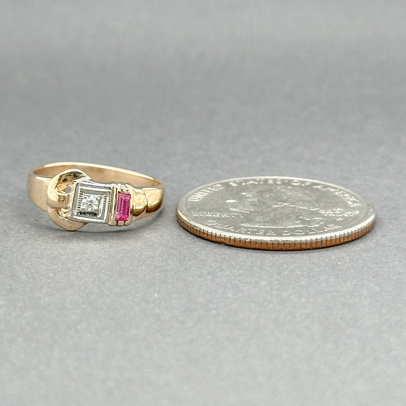 Estate Retro 14K R Gold 0.07ct Lab - Created Ruby & 0.02ct G - H/VS2 Diamond Ring - Walter Bauman Jewelers