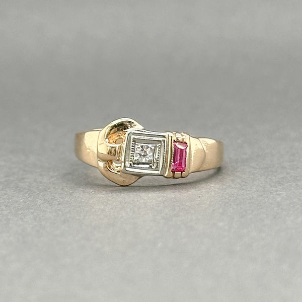 Estate Retro 14K R Gold 0.07ct Lab - Created Ruby & 0.02ct G - H/VS2 Diamond Ring - Walter Bauman Jewelers