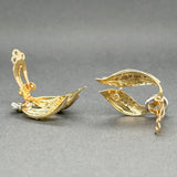 Estate Retro 18K Y Gold 0.08ctw G - H/VS2 - SI1 Diamond Leaf Clip - On Earrings - Walter Bauman Jewelers