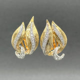 Estate Retro 18K Y Gold 0.08ctw G - H/VS2 - SI1 Diamond Leaf Clip - On Earrings - Walter Bauman Jewelers