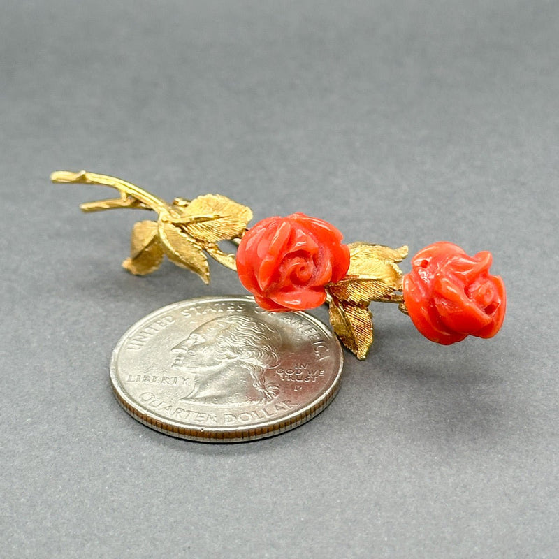 Estate Retro 18K Y Gold 8.00ctw Coral Flower Brooch - Walter Bauman Jewelers