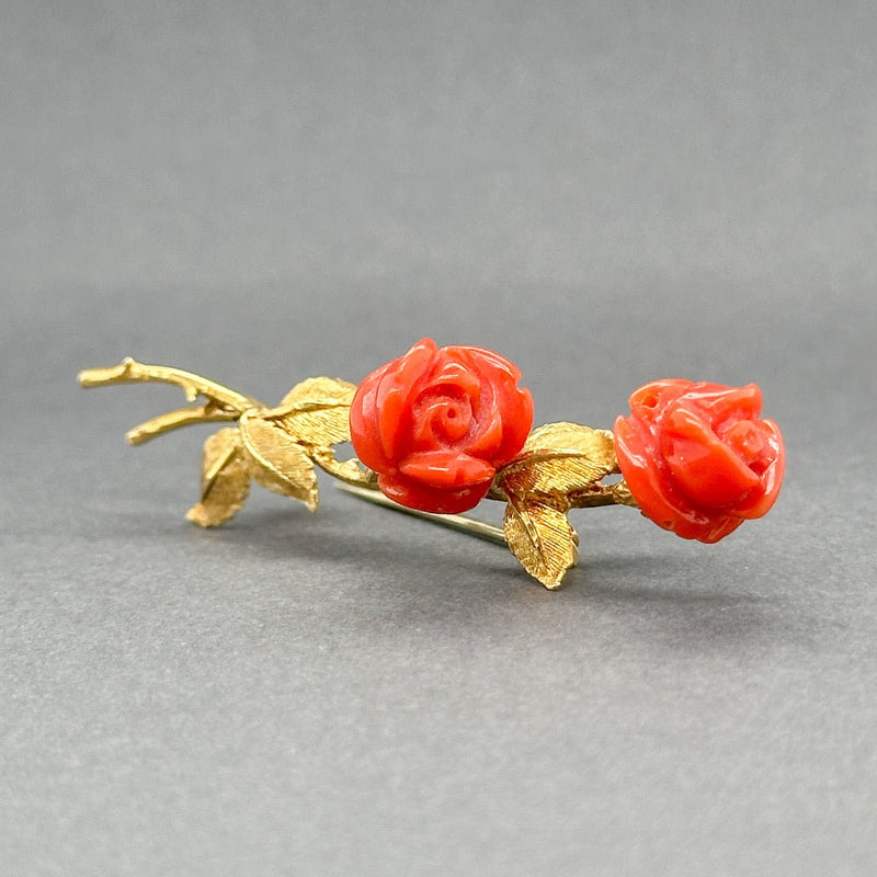 Estate Retro 18K Y Gold 8.00ctw Coral Flower Brooch - Walter Bauman Jewelers