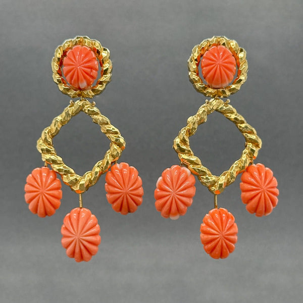 Estate Robert Wander 18K Y Gold 58.12ctw Pink Coral Dangle Earrings - Walter Bauman Jewelers