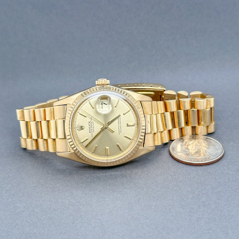 Estate Rolex 18K Y Gold Datejust Mechanical Watch Ref#1601 - Walter Bauman Jewelers