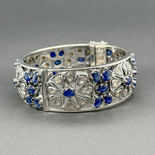 Estate SS 21.28ctw Sapphire & 7.91ctw J - K/I1 - 2 Diamond Bangle Bracelet - Walter Bauman Jewelers