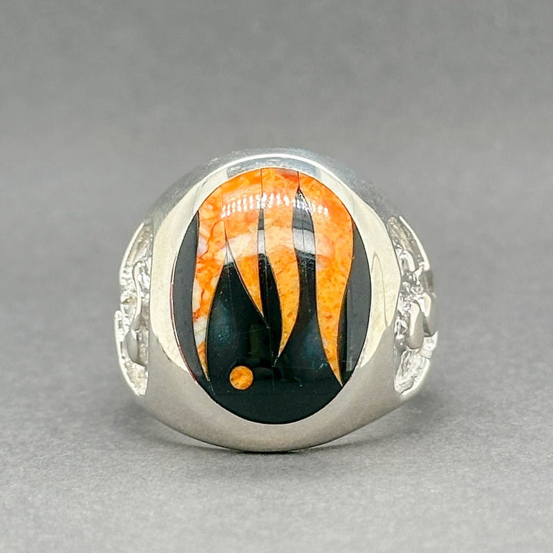 Estate SS GL Miller Jadeite & Spiny Oyster Inlay Ring - Walter Bauman Jewelers