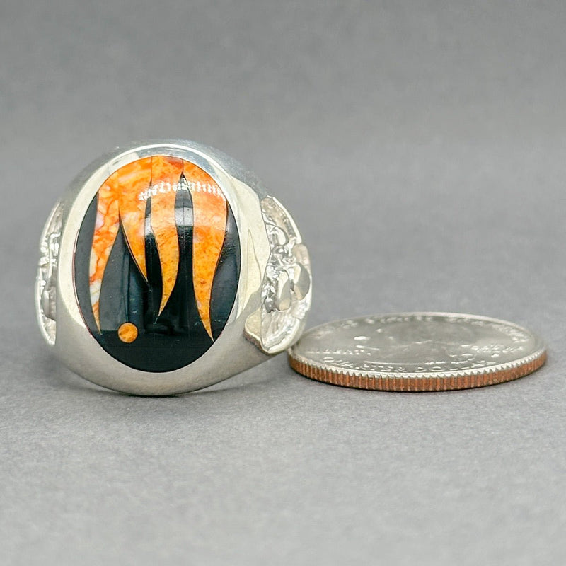 Estate SS GL Miller Jadeite & Spiny Oyster Inlay Ring - Walter Bauman Jewelers