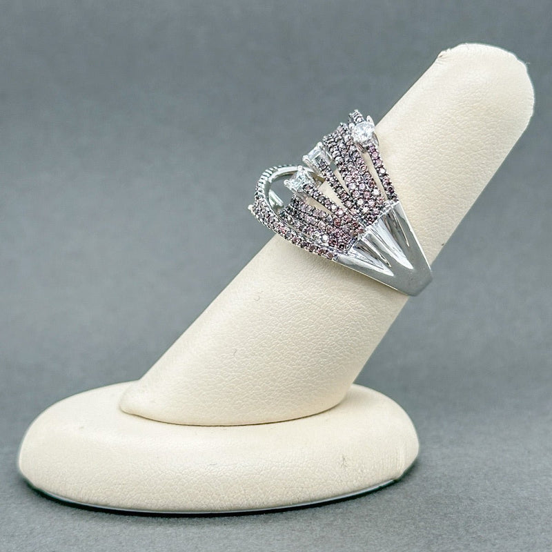 Estate SS Red & White CZ Crossover Ring - Walter Bauman Jewelers