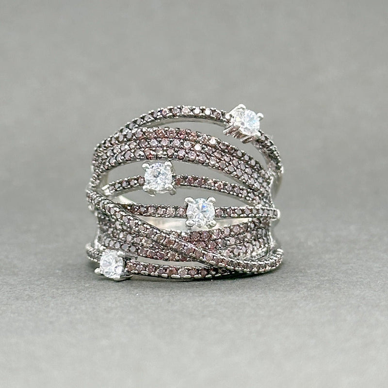 Estate SS Red & White CZ Crossover Ring - Walter Bauman Jewelers