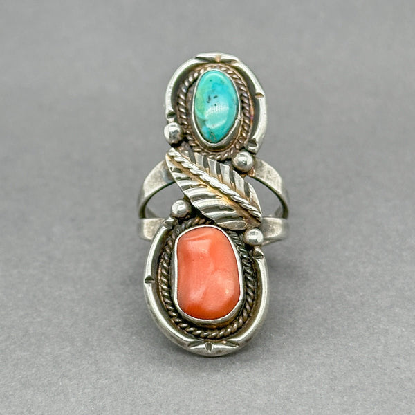 Estate SS Southwest Turquoise & Coral Ring - Walter Bauman Jewelers