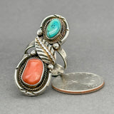 Estate SS Southwest Turquoise & Coral Ring - Walter Bauman Jewelers