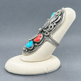 Estate SS Turquoise & Coral Full Finger Ring - Walter Bauman Jewelers