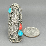 Estate SS Turquoise & Coral Full Finger Ring - Walter Bauman Jewelers