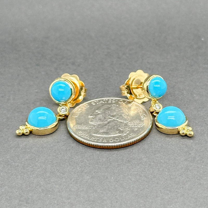 Estate Temple St. Clair 18K Y Gold Turquoise & Diamond Double Drop Earrings - Walter Bauman Jewelers