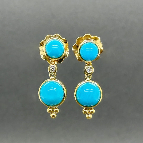 Estate Temple St. Clair 18K Y Gold Turquoise & Diamond Double Drop Earrings - Walter Bauman Jewelers
