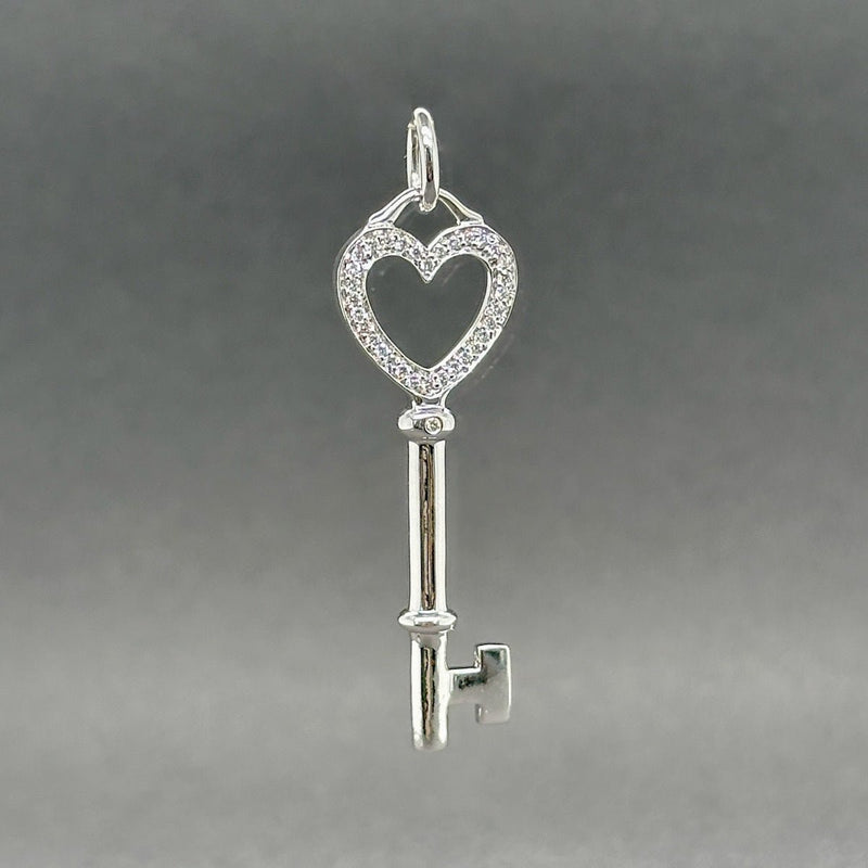 Estate Tiffany & Co. 18K W Gold 0.07ctw G - H/VS2 - SI1 Diamond Heart Key Pendant - Walter Bauman Jewelers