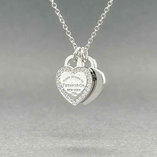 Estate Tiffany & Co. 18K W Gold 0.15ctw G - H/VS2 - SI1 Diamond Double Heart Pendant - Walter Bauman Jewelers