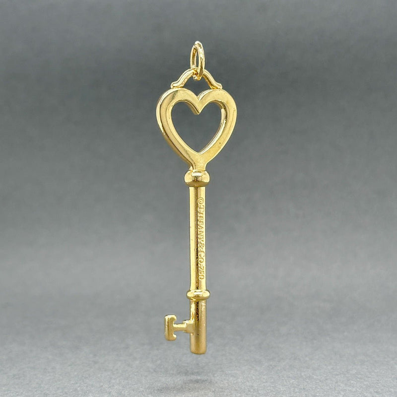 Estate Tiffany & Co. 18K Y Gold 2” Heart Key Pendant - Walter Bauman Jewelers