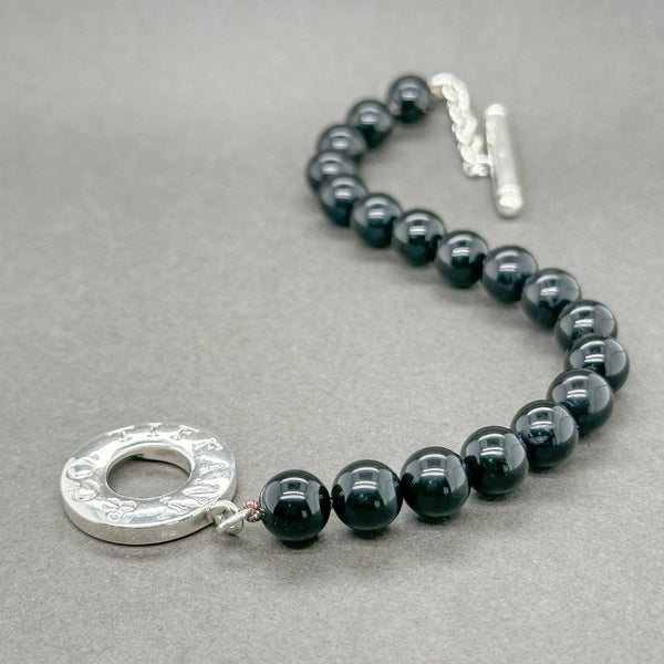 Estate Tiffany & Co. SS 8mm Onyx Bead Toggle Bracelet - Walter Bauman Jewelers