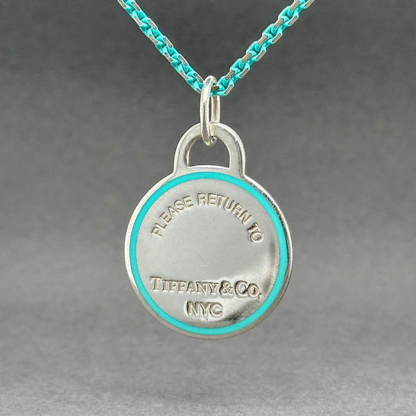 Estate Tiffany & Co. SS Blue Enamel Round Tag Pendant - Walter Bauman Jewelers