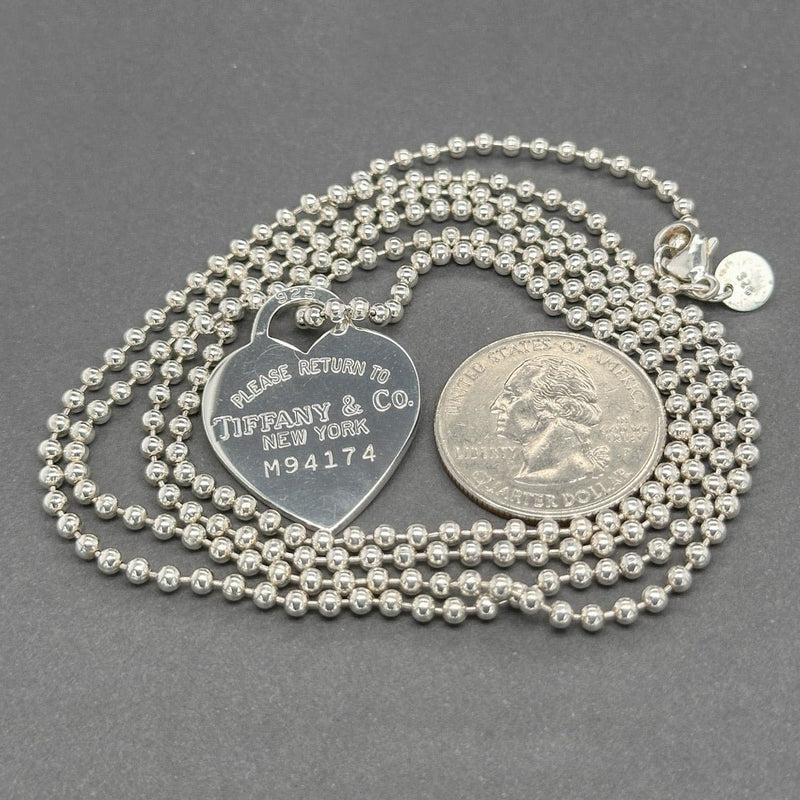 Estate Tiffany & Co. SS Large Heart Tag Pendant on Ball Chain - Walter Bauman Jewelers