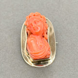 Estate Victorian 14k Y Gold 19.55ct Red Coral Goddess Flora Brooch - Walter Bauman Jewelers