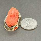 Estate Victorian 14K Y Gold 31.40ct Pink Coral Goddess Flora Brooch - Walter Bauman Jewelers