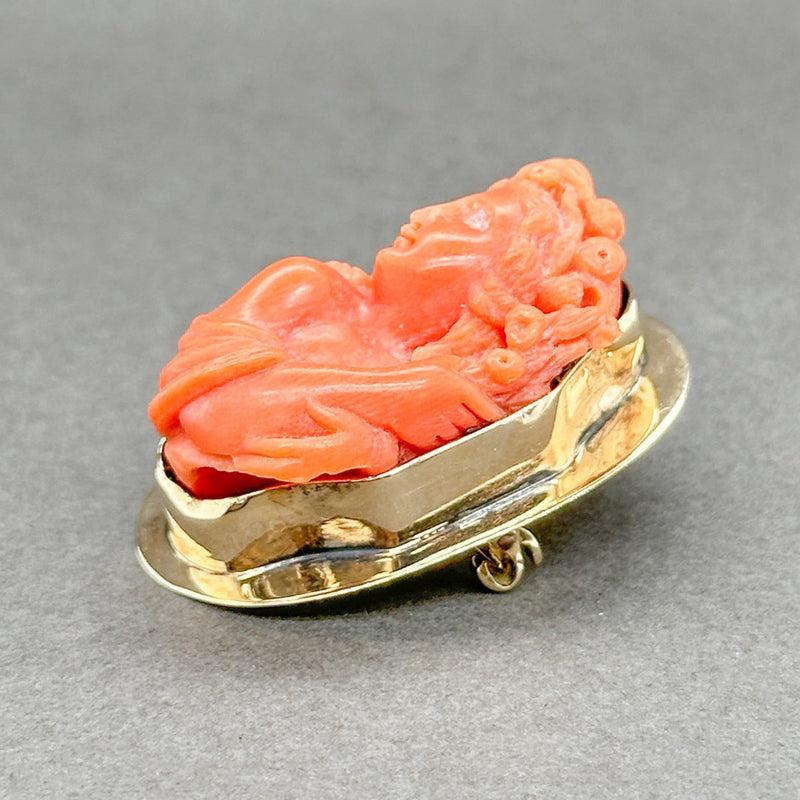 Estate Victorian 14K Y Gold 31.40ct Pink Coral Goddess Flora Brooch - Walter Bauman Jewelers