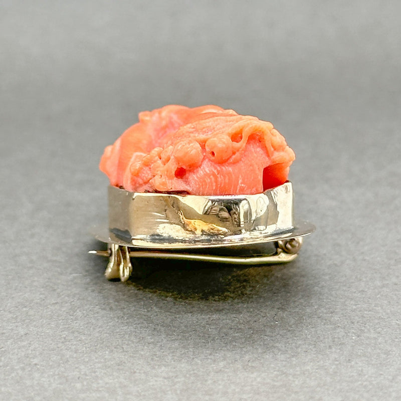 Estate Victorian 14K Y Gold 31.40ct Pink Coral Goddess Flora Brooch - Walter Bauman Jewelers