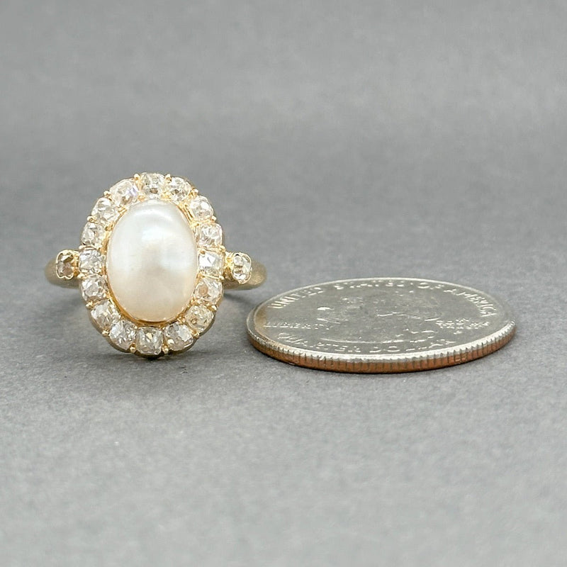 Estate Victorian 18K Y Gold Saltwater Pearl & 1.04ctw H - I/SI1 - 2 Diamond Ring GIA - Walter Bauman Jewelers