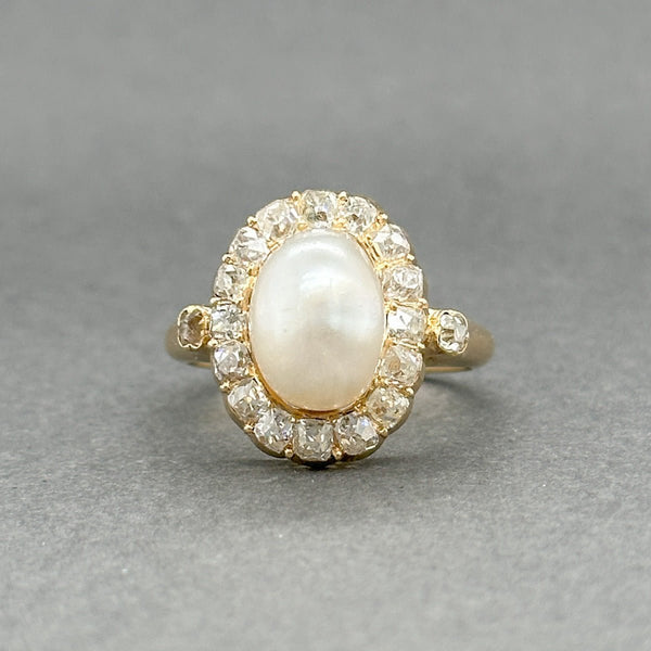 Estate Victorian 18K Y Gold Saltwater Pearl & 1.04ctw H - I/SI1 - 2 Diamond Ring GIA - Walter Bauman Jewelers