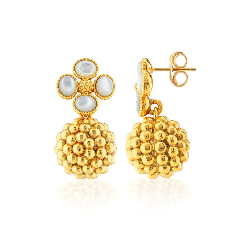 Brass YGP MOP Berry Clover Drop Earrings