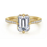 14K Y Gold 0.37ctw G-H/SI1 Compass Prong Emerald Cut Hidden Halo Diamond Mounting