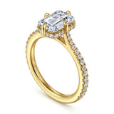 14K Y Gold 0.37ctw G-H/SI1 Compass Prong Emerald Cut Hidden Halo Diamond Mounting