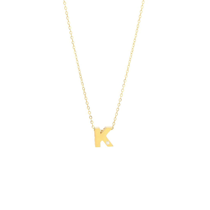 14K Y Gold initial 'K' pendant  with 0.01ct Diamond