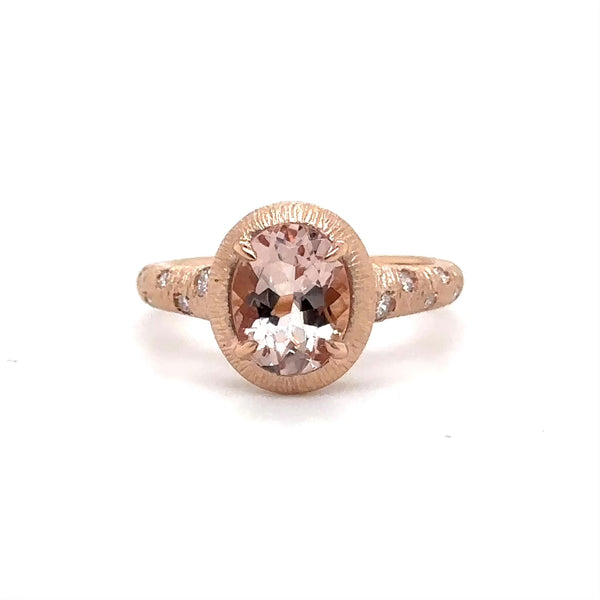 14K R Gold 0.12ctw Diamond and 1.69ct Oval Morganite Ring