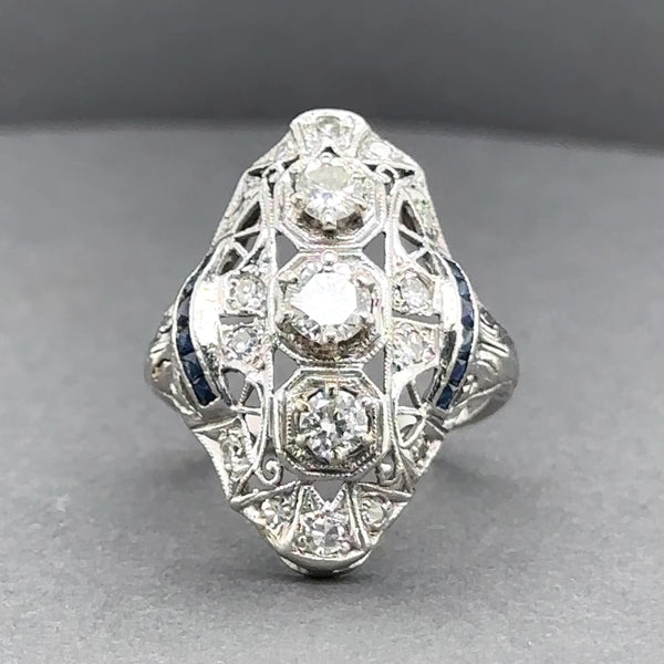 Estate Art Deco Platinum 0.89ctw H-J/VS2-SI2 & 0.12ctw Lab Sapphire Ring