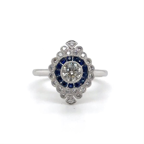 18K W Gold 0.26ctw Sapphire and H/SI2 0.67ctw Diamond Ring